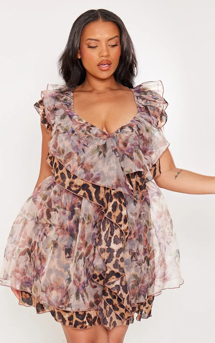 Plus Light Pink Floral Chiffon Frill Micro Mini Dress sold by Pretty Little Thing product image thumbnail 3