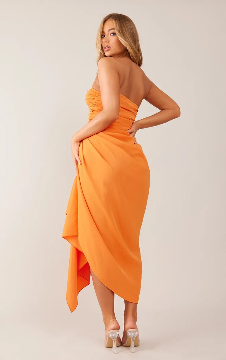 Orange Ruched Plunge Midaxi Dress sold by Pretty Little Thing product image thumbnail 2