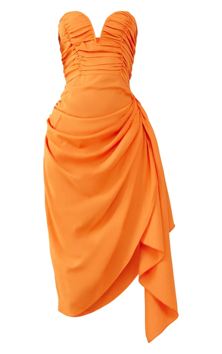 Orange Ruched Plunge Midaxi Dress sold by Pretty Little Thing product image thumbnail 5