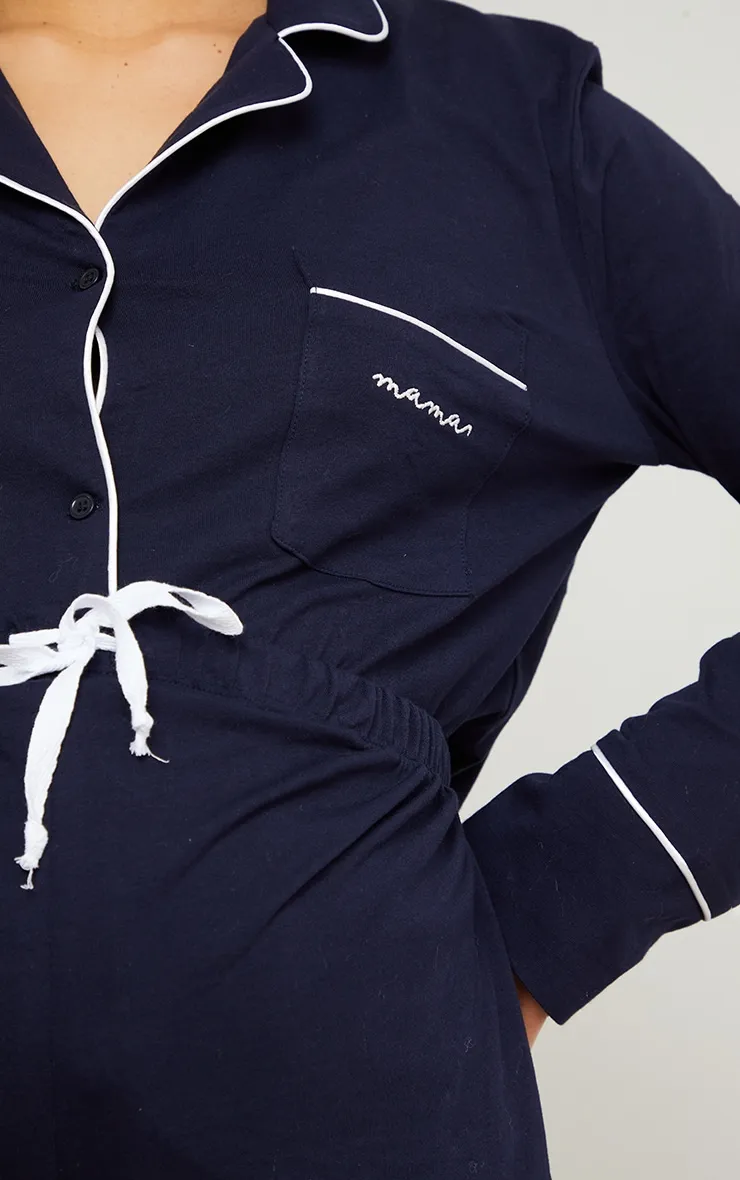 Maternity Navy Mama Long Sleeve Button Up PJ Top sold by Pretty Little Thing product image thumbnail 4