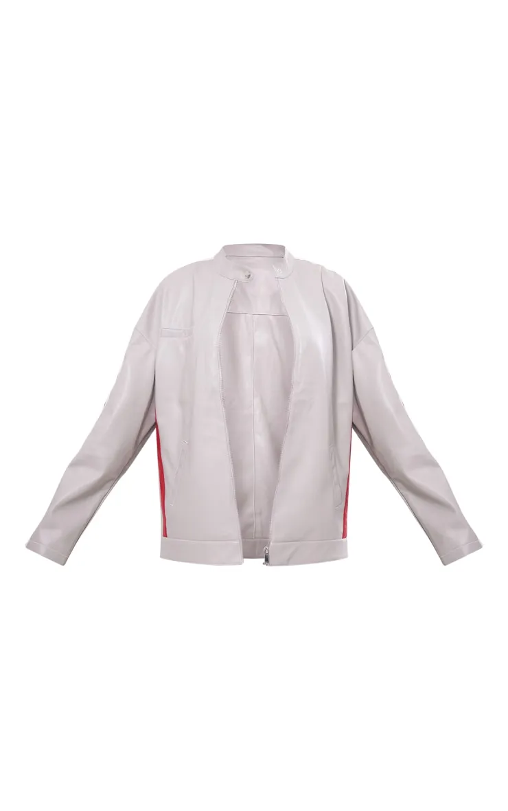 Grey Faux Leather Stripe Side Oversized Biker Jacket sold by Pretty Little Thing product image thumbnail 5