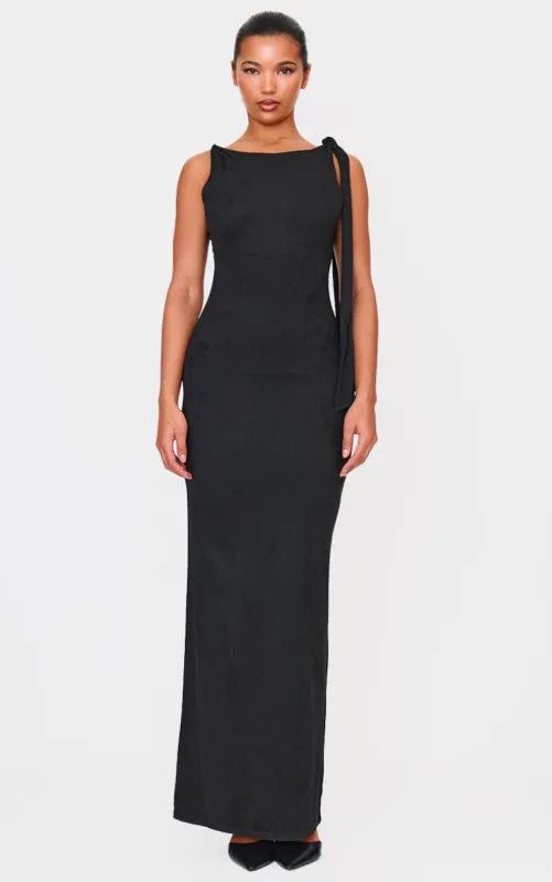 Black Faux Suede Knot Drape Maxi Dress made by Pretty Little Thing