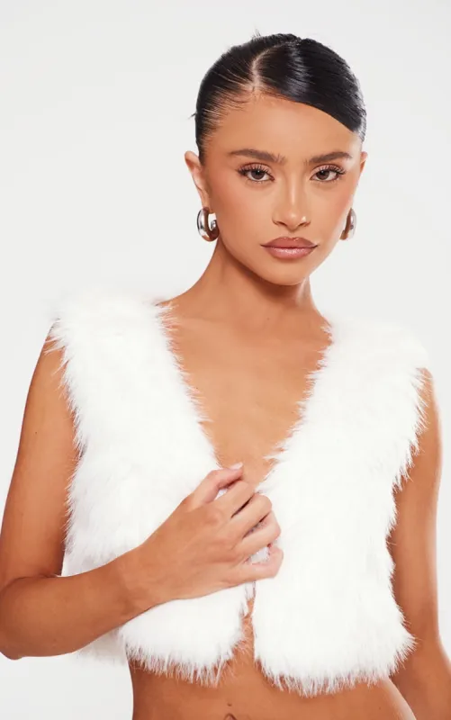 Petite White Fluffy V Neck Crop Top sold by Pretty Little Thing