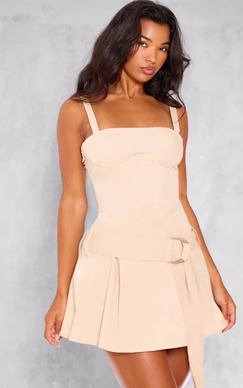 Stone Tailored Woven Underwired Belted Shift Dress sold by Pretty Little Thing