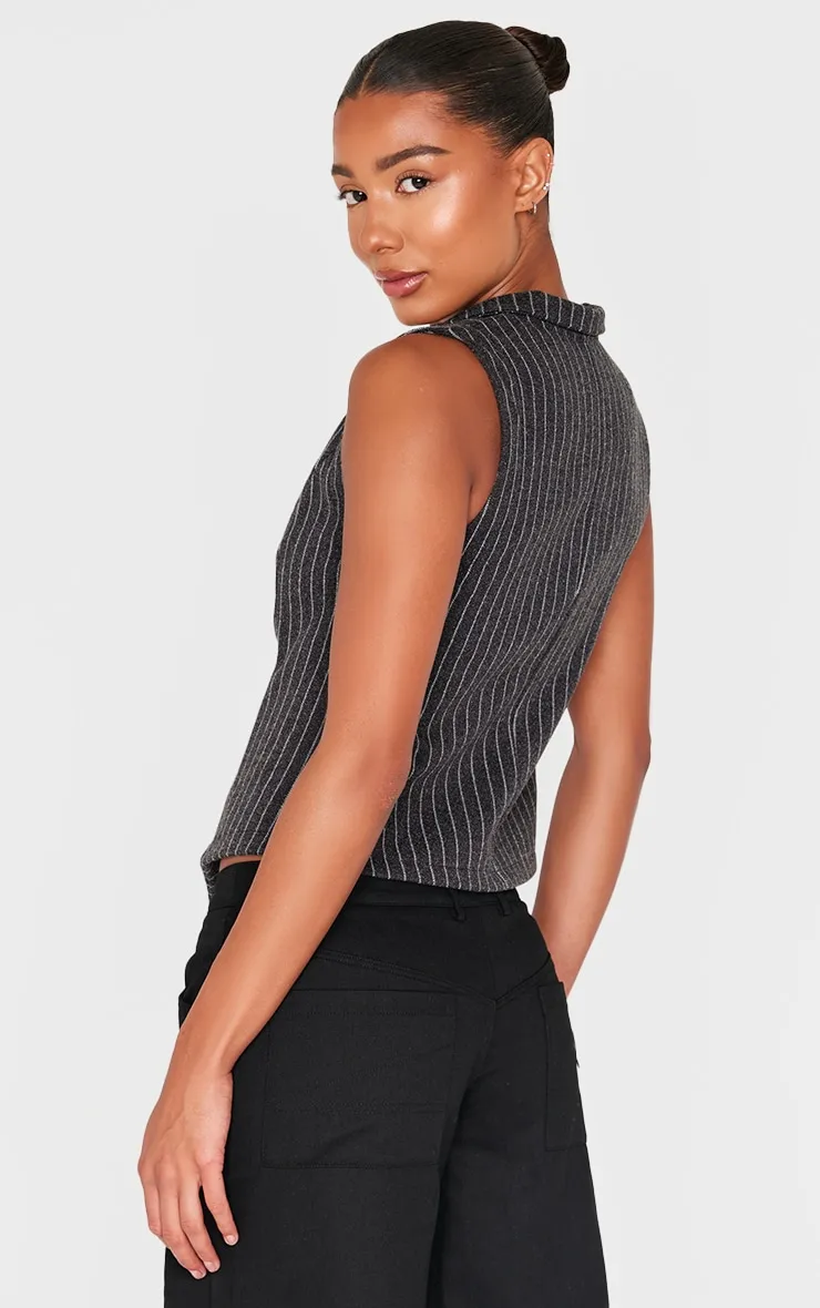 Charcoal Pinstripe Wool Look Collar Waistcoat sold by Pretty Little Thing product image thumbnail 2