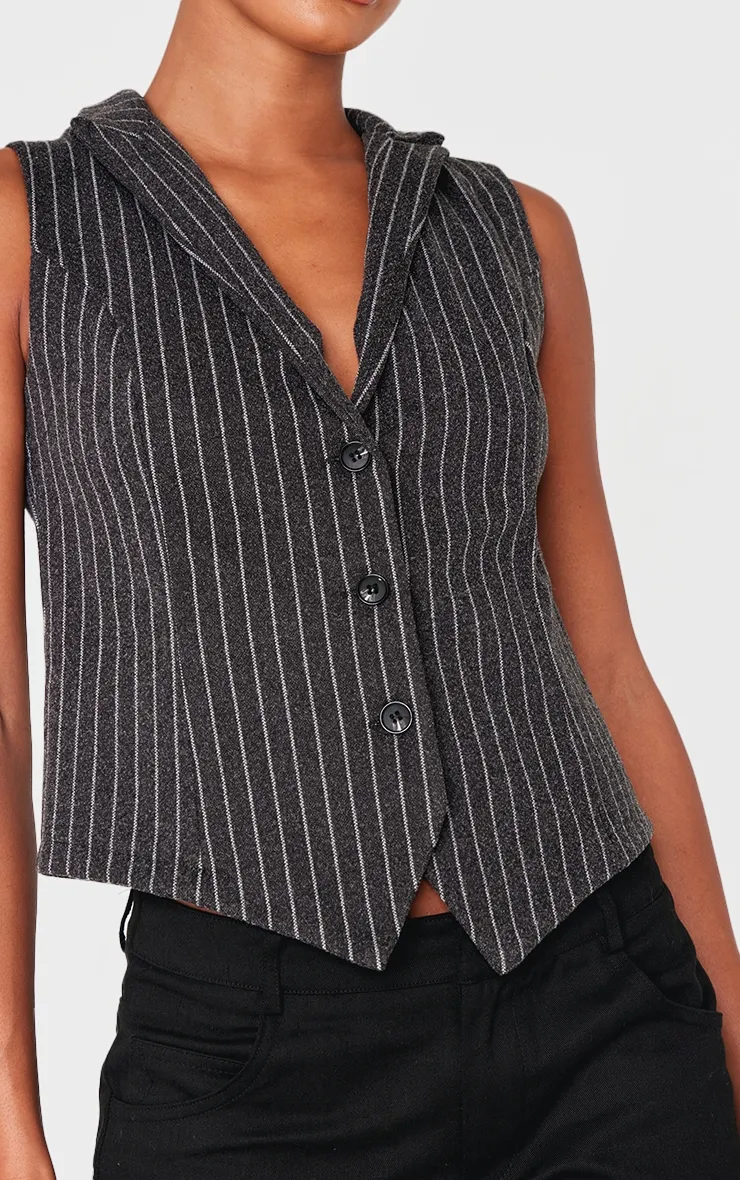 Charcoal Pinstripe Wool Look Collar Waistcoat sold by Pretty Little Thing product image thumbnail 4