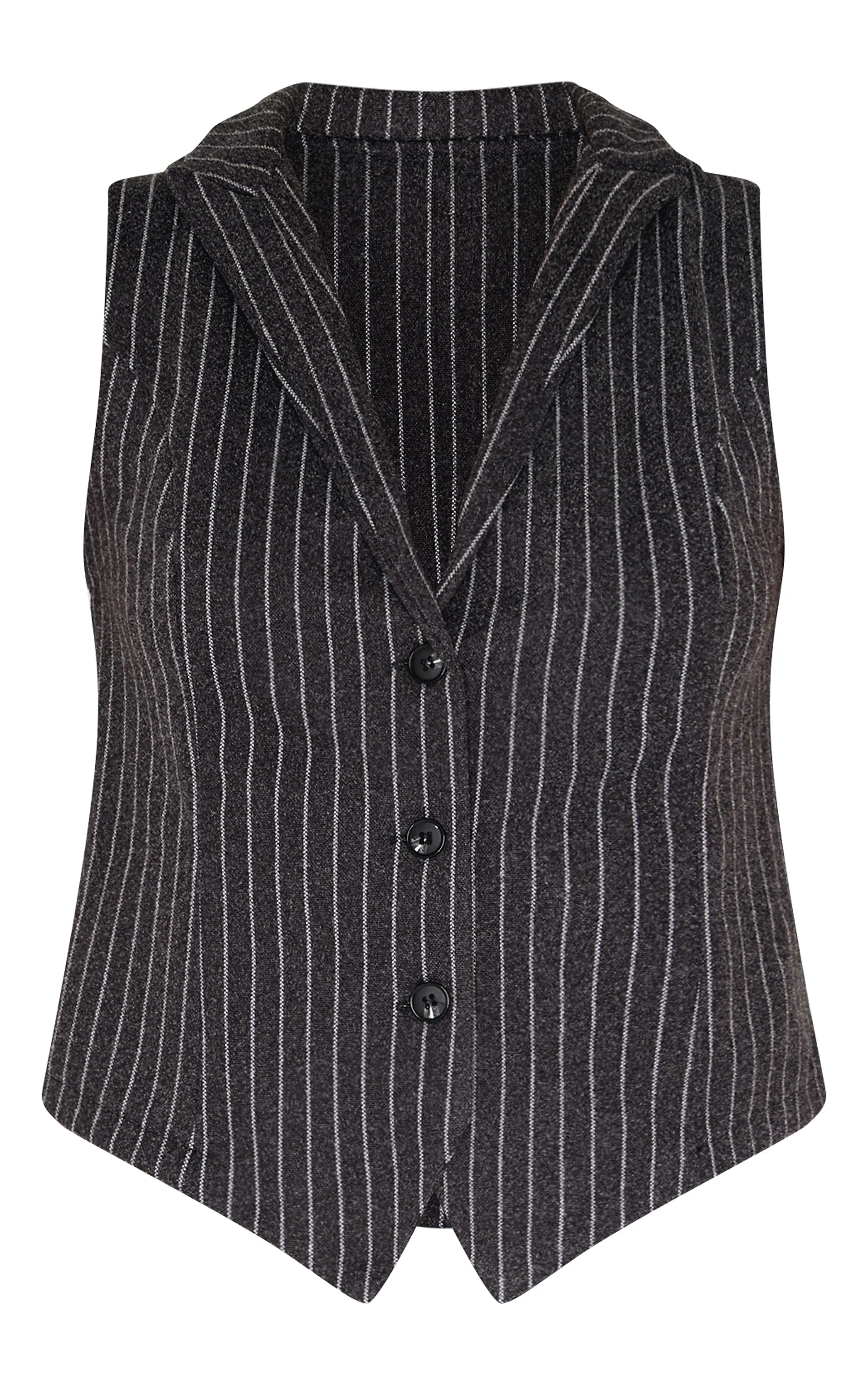 Charcoal Pinstripe Wool Look Collar Waistcoat sold by Pretty Little Thing product image thumbnail 5