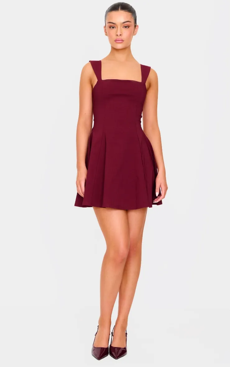 Burgundy Stretch Woven Shift Dress sold by Pretty Little Thing product image thumbnail 3