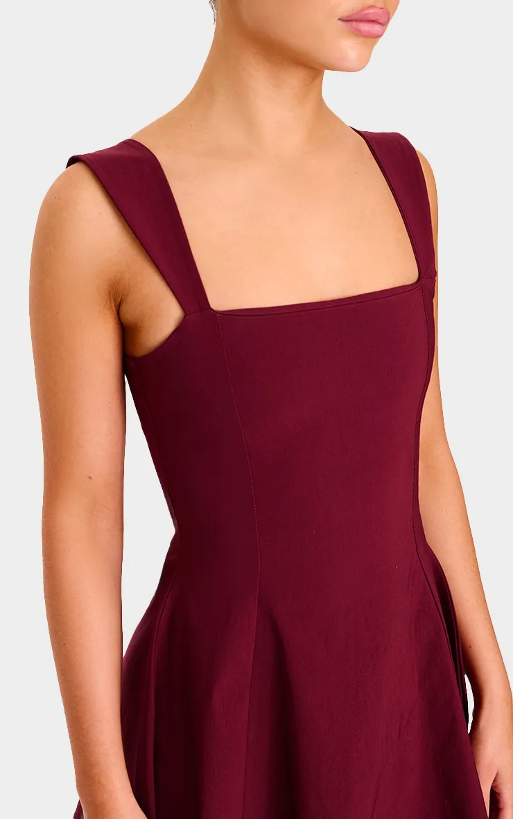 Burgundy Stretch Woven Shift Dress sold by Pretty Little Thing product image thumbnail 4
