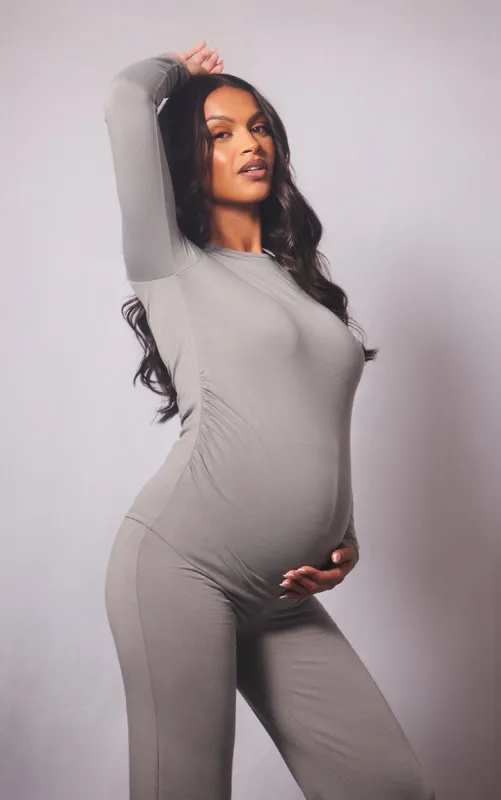 Maternity Grey Marl Cotton Jersey Ruched Bump Longline Top sold by Pretty Little Thing