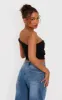 Petite Black Mesh One Shoulder Ruched Crop Top sold by Pretty Little Thing