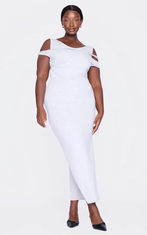 Plus Grey Ribbed Twisted Maxi Dress made by Pretty Little Thing