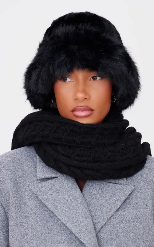  Black Faux Fur Fluffy Trim Bucket Hat sold by Pretty Little Thing