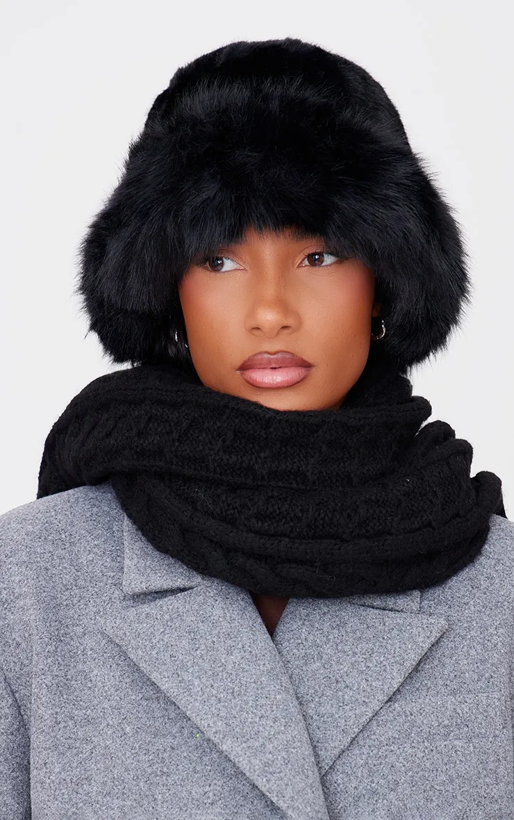 Black Faux Fur Fluffy Trim Bucket Hat sold by Pretty Little Thing