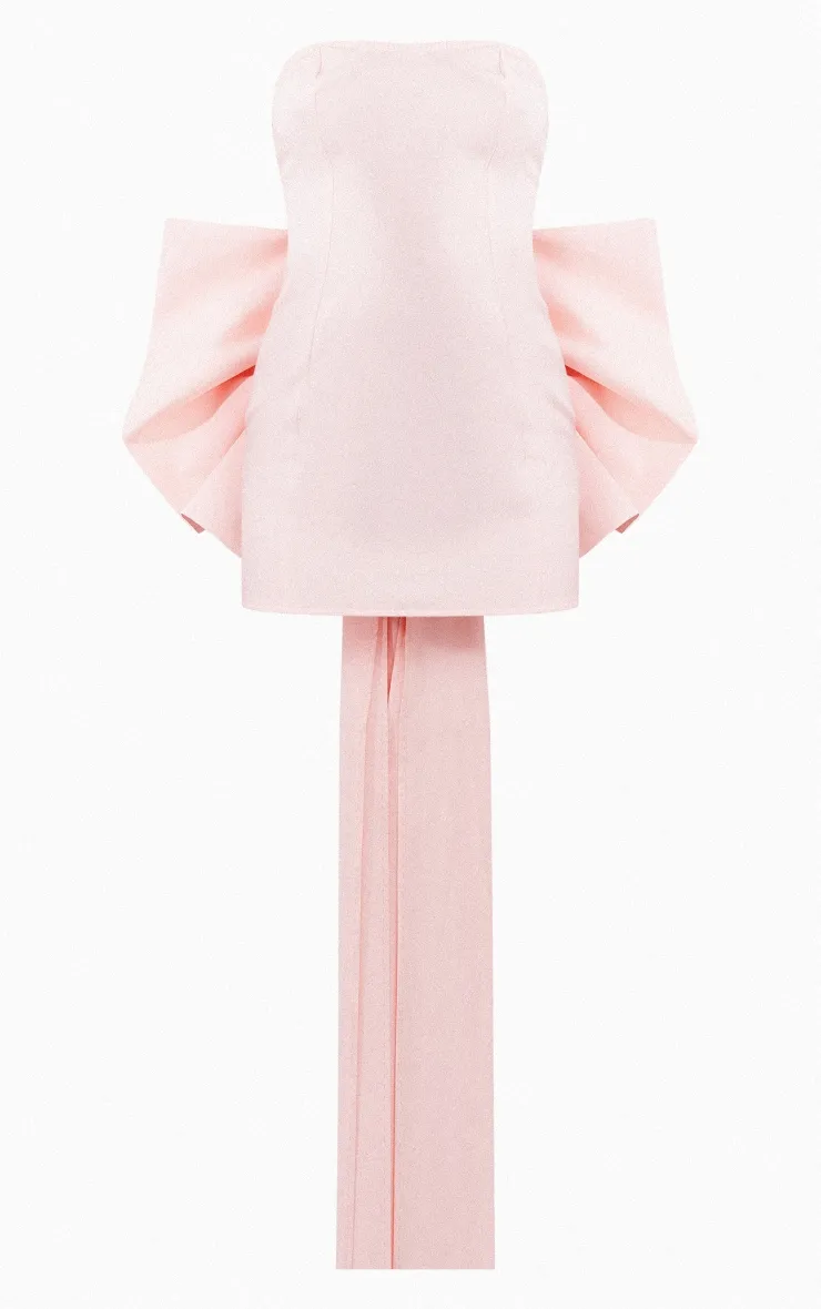 Petite Light Pink Bandeau Bow Detail Mini Dress sold by Pretty Little Thing product image thumbnail 5