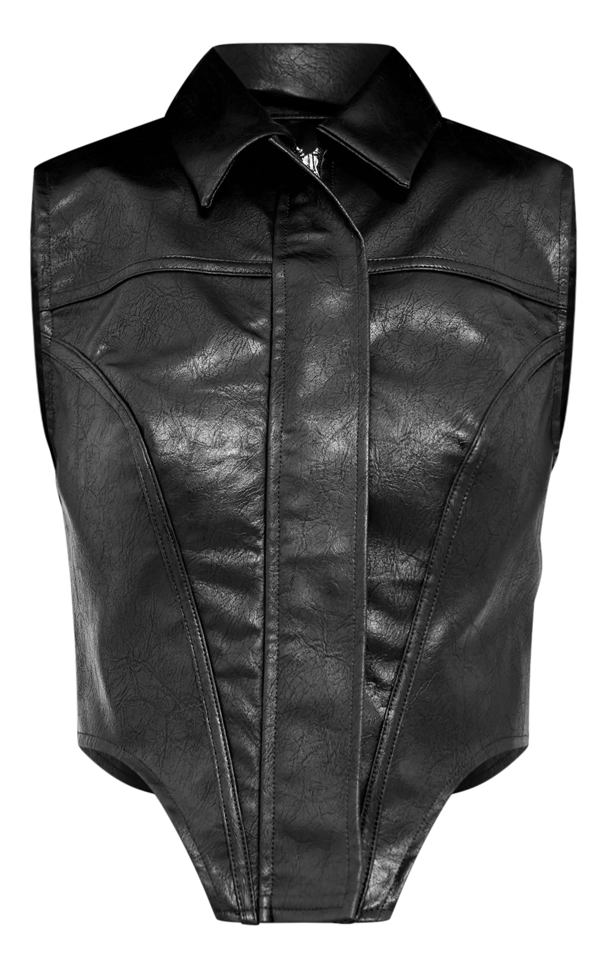 Black Faux Leather Zip Up Dip Hem Long Top sold by Pretty Little Thing product image thumbnail 5
