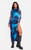 Blue Printed Mesh Long Sleeve Maxi Dress sold by Pretty Little Thing