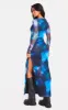 Blue Printed Mesh Long Sleeve Maxi Dress sold by Pretty Little Thing
