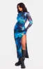 Blue Printed Mesh Long Sleeve Maxi Dress sold by Pretty Little Thing
