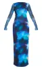 Blue Printed Mesh Long Sleeve Maxi Dress sold by Pretty Little Thing