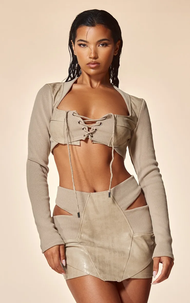 PLT Label Stone Cut Out Detail Faux Leather Mini Skirt sold by Pretty Little Thing product image thumbnail 4