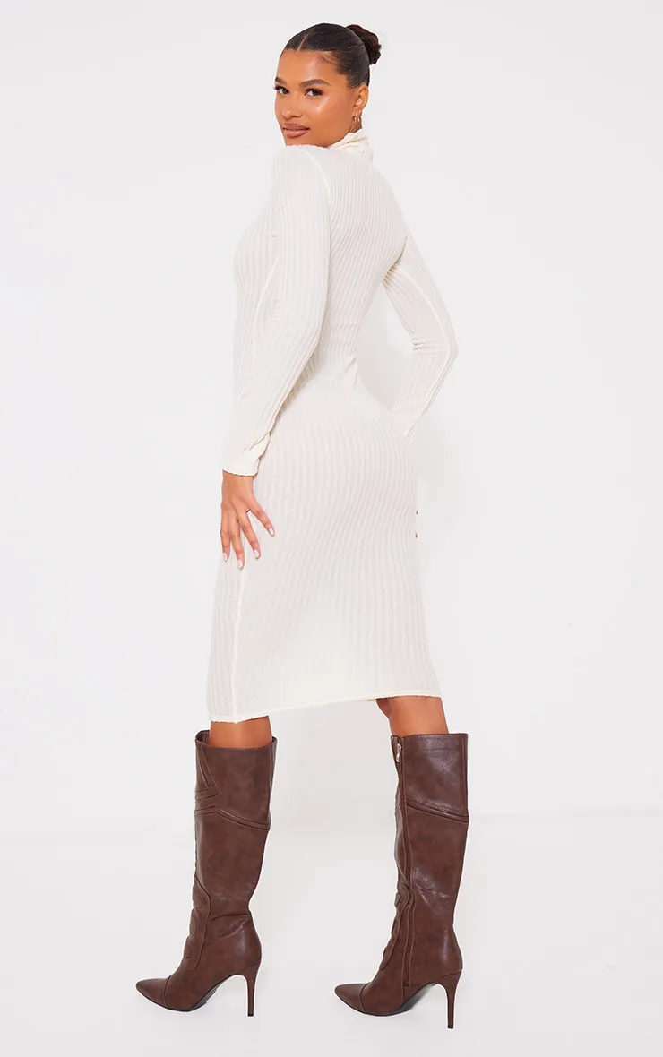 Cream Long Sleeve High Neck Knot Front Midaxi Dress sold by Pretty Little Thing product image thumbnail 2