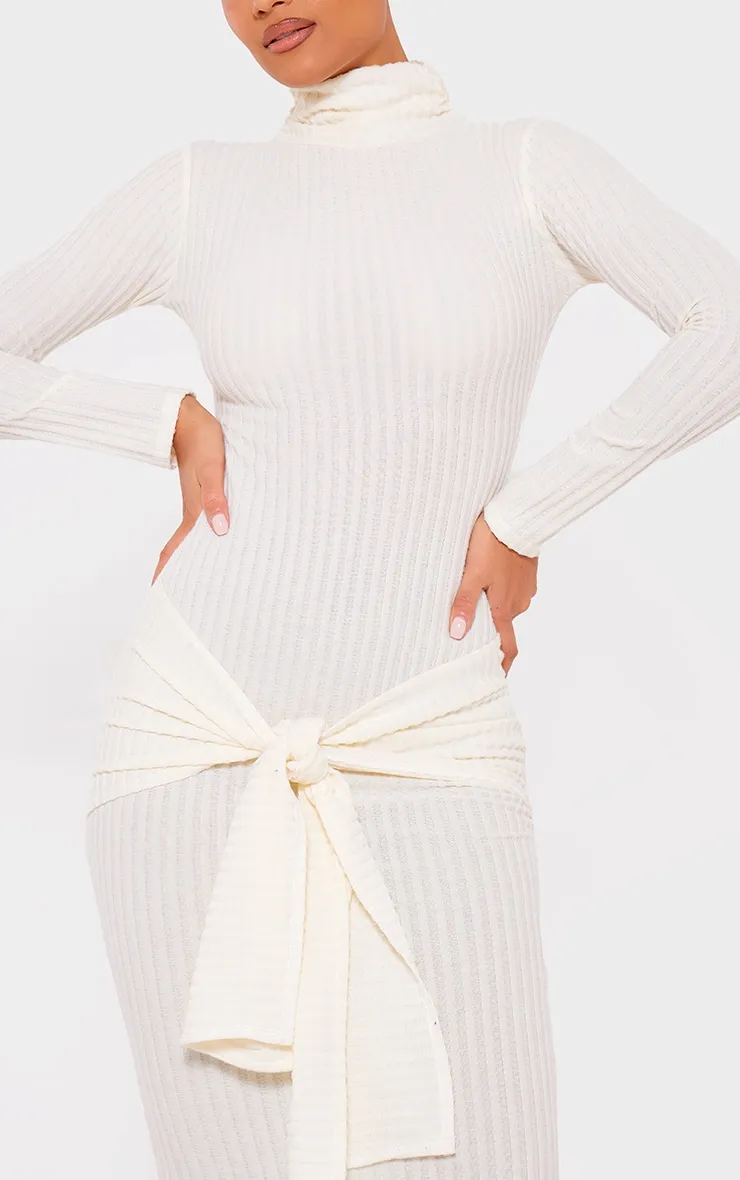 Cream Long Sleeve High Neck Knot Front Midaxi Dress sold by Pretty Little Thing product image thumbnail 4