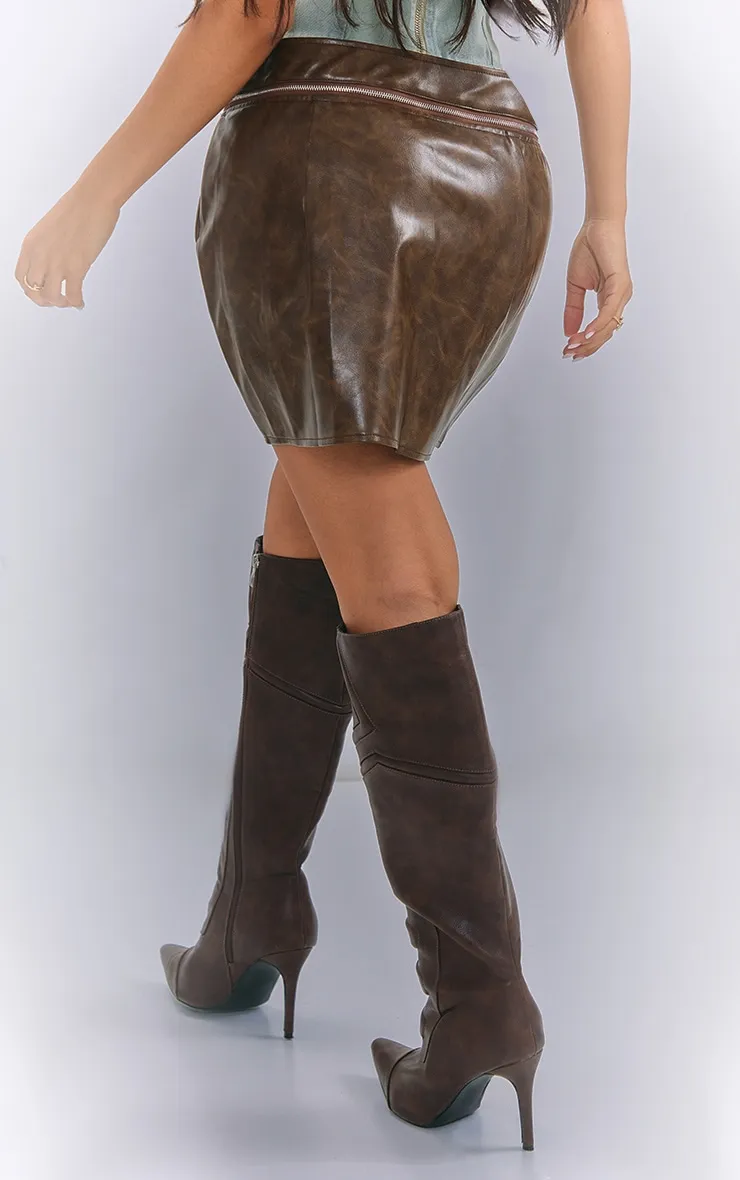 Petite Washed Brown Faux Leather Mini Skirt sold by Pretty Little Thing product image thumbnail 3