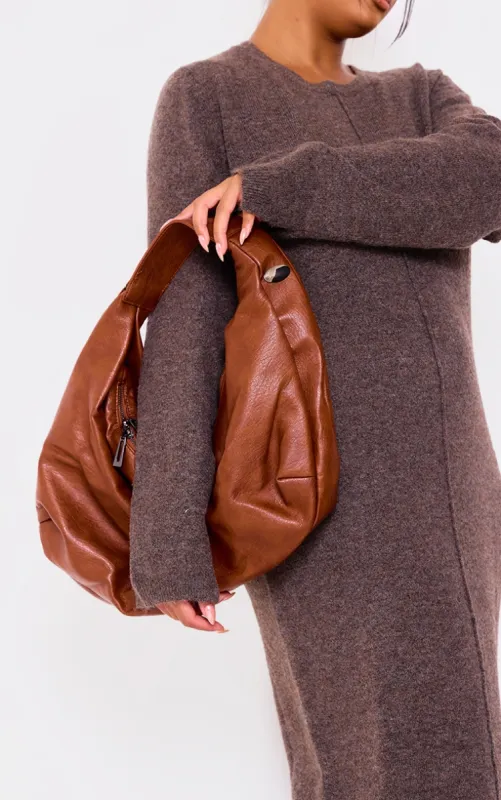 Tan Distressed Pu Super Slouchy Tote Bag sold by Pretty Little Thing