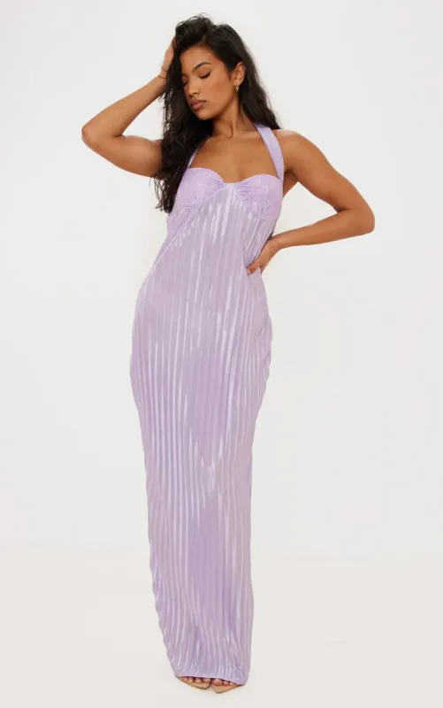 Lilac Wide Plisse Lace Cup Maxi Dress sold by Pretty Little Thing