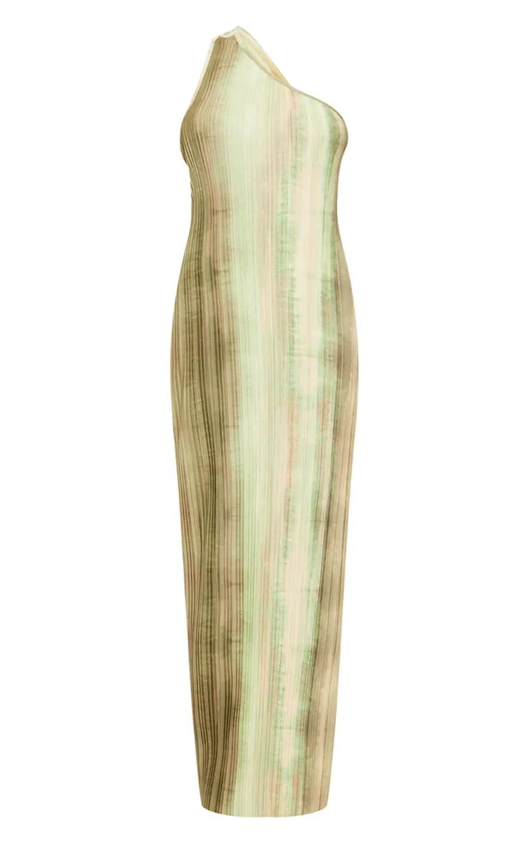 Green Watercolour Plisse One Shoulder Scoop Back Maxi Dress sold by Pretty Little Thing product image thumbnail 5