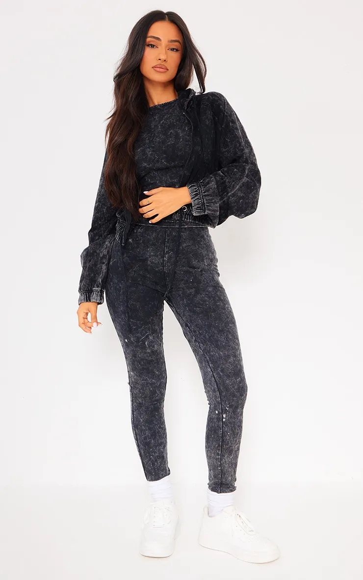 Petite Charcoal Acid Wash Zip Up Cropped Hoodie sold by Pretty Little Thing product image thumbnail 3