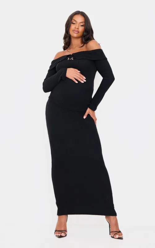 Maternity Black Brushed Rib Maxi Skirt sold by Pretty Little Thing