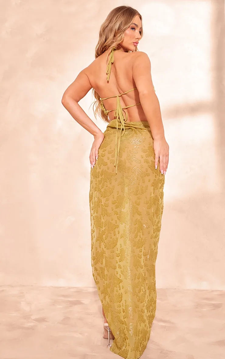 Green Textured Floral Chiffon Cross Front Maxi Dress sold by Pretty Little Thing product image thumbnail 2