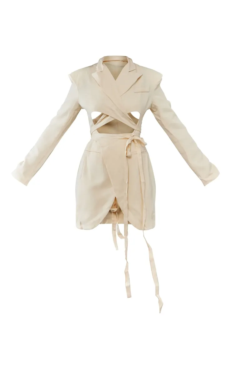 Tall Cream Wrap Around Blazer Dress sold by Pretty Little Thing product image thumbnail 5