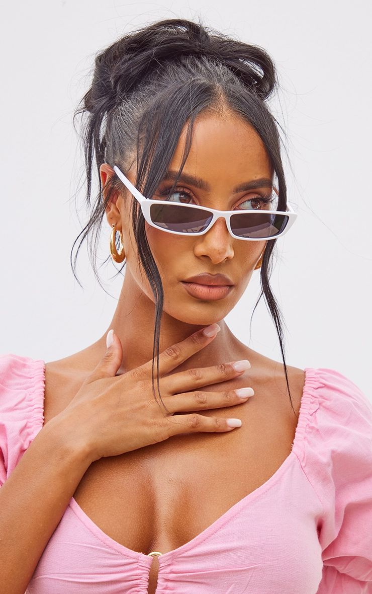 White Slim Rectangular Sunglasses sold by Pretty Little Thing