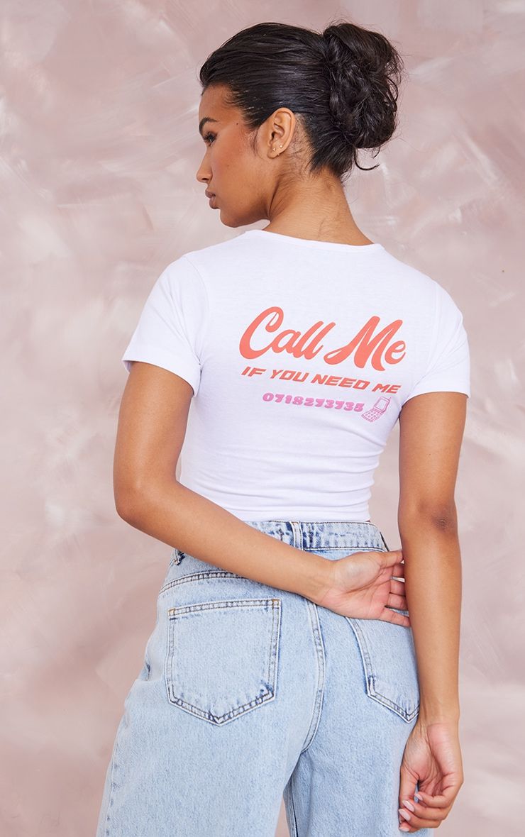 White Call Me Bubble Print Fitted Crop T Shirt sold by Pretty Little Thing