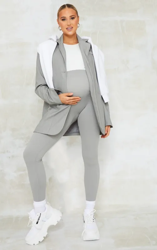 Maternity Grey Contour Rib Leggings sold by Pretty Little Thing