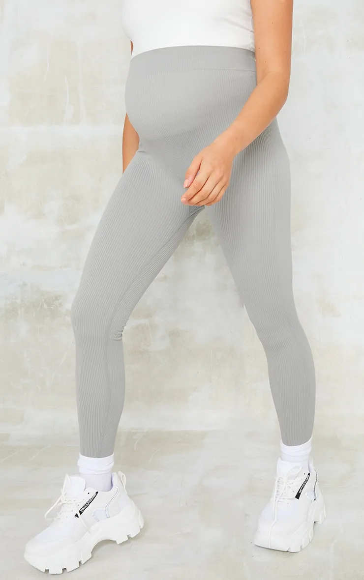 Maternity Grey Contour Rib Leggings sold by Pretty Little Thing product image thumbnail 2