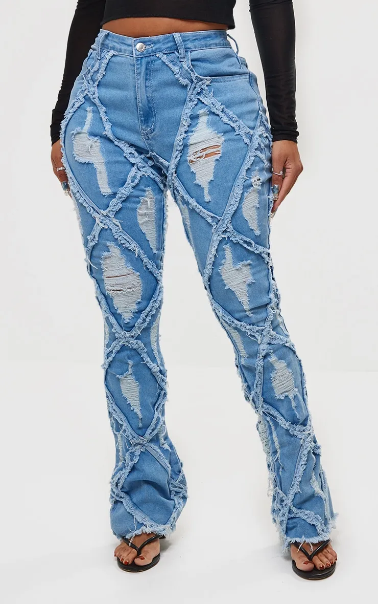 Shape Light Blue Wash Denim Seam Detail Flare Jeans sold by Pretty Little Thing product image thumbnail 2