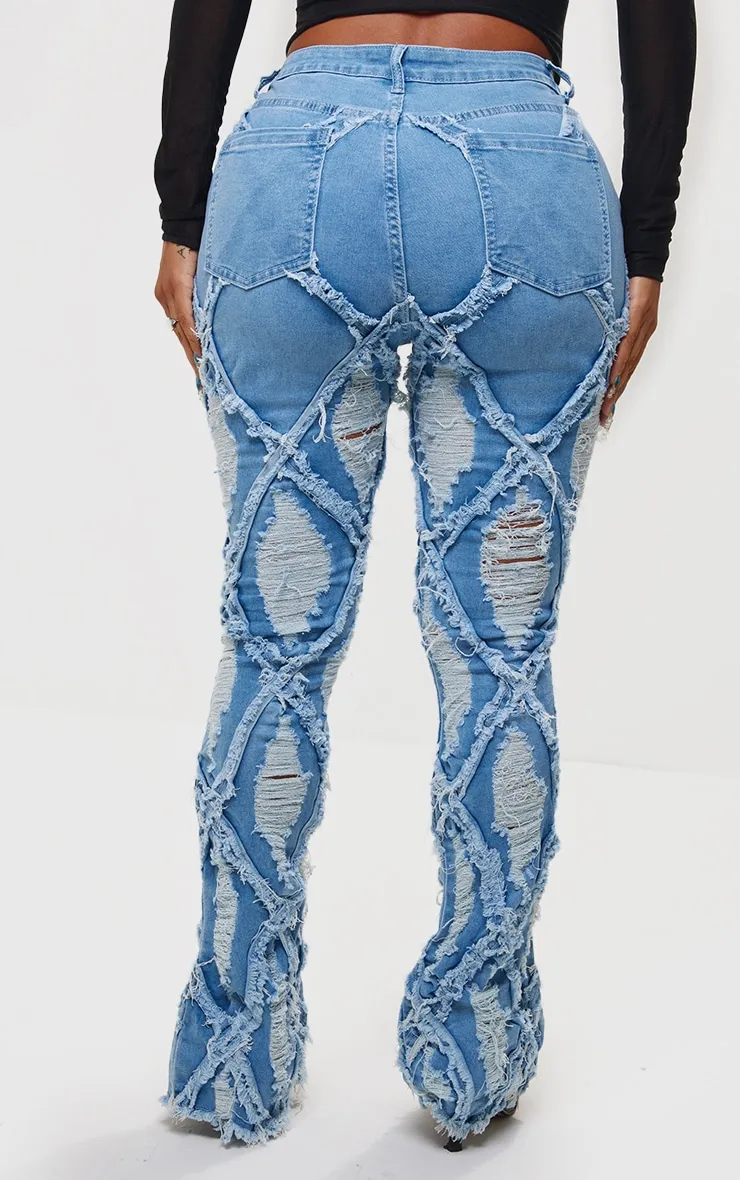 Shape Light Blue Wash Denim Seam Detail Flare Jeans sold by Pretty Little Thing product image thumbnail 3