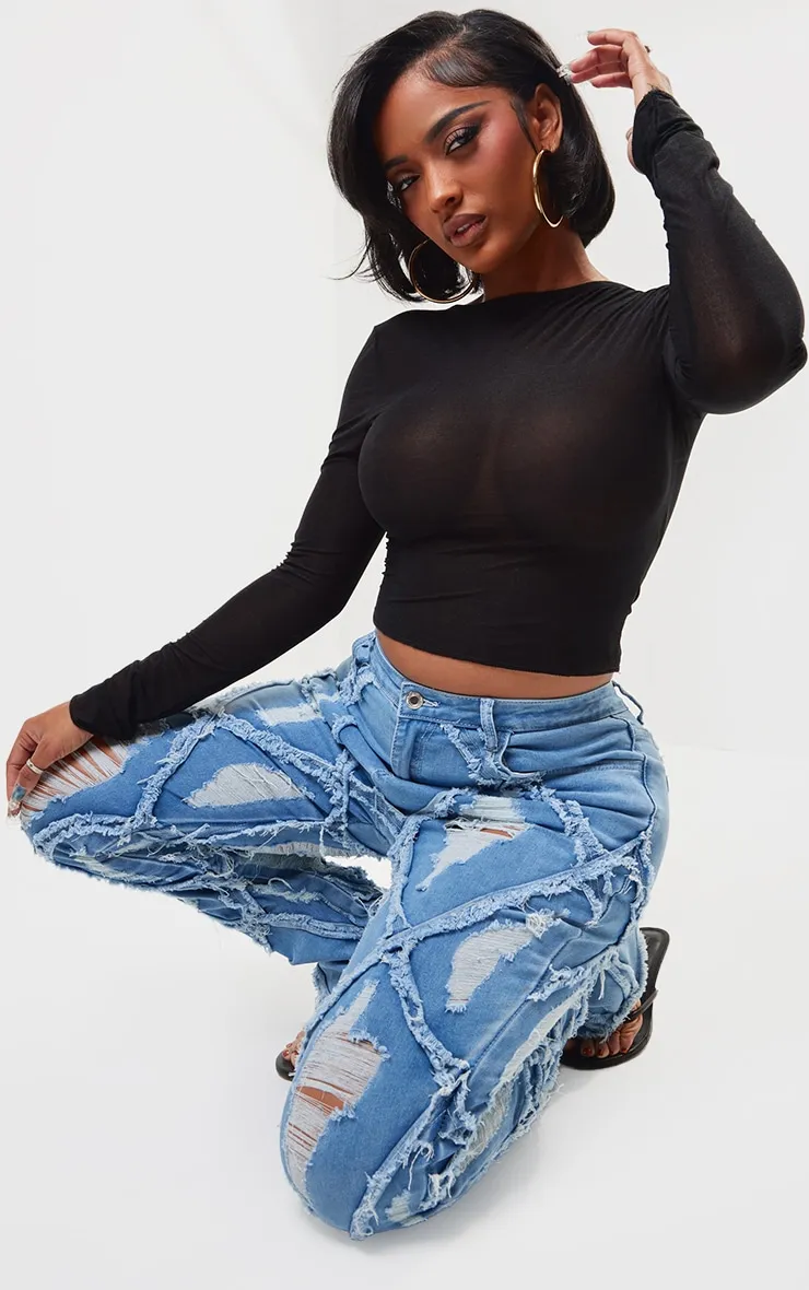 Shape Light Blue Wash Denim Seam Detail Flare Jeans sold by Pretty Little Thing product image thumbnail 4