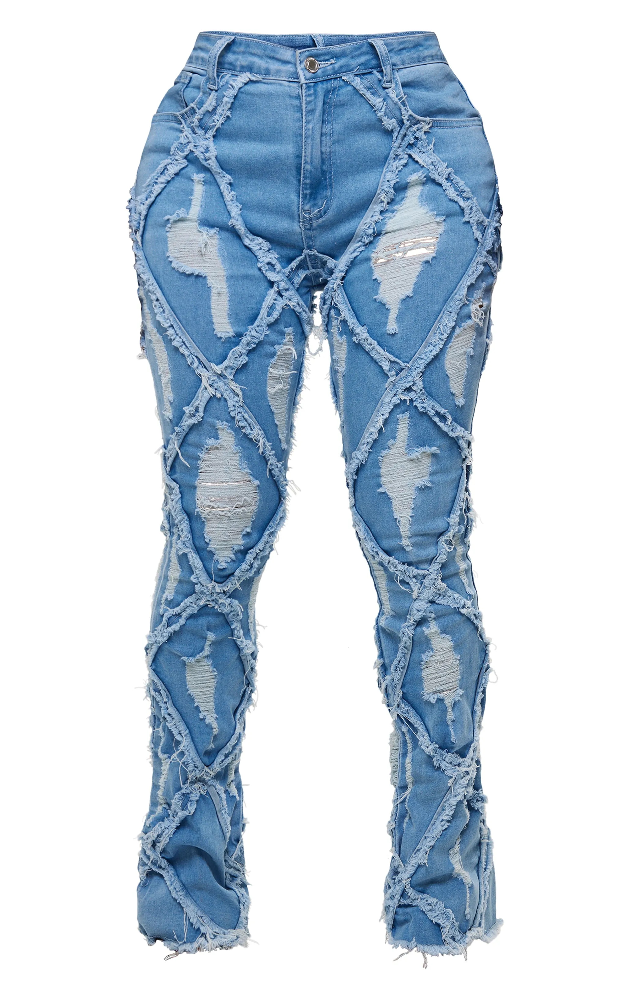 Shape Light Blue Wash Denim Seam Detail Flare Jeans sold by Pretty Little Thing product image thumbnail 5