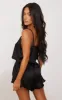 Petite Black Satin Frill Cami Short PJ Set sold by Pretty Little Thing