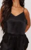 Petite Black Satin Frill Cami Short PJ Set sold by Pretty Little Thing