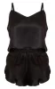 Petite Black Satin Frill Cami Short PJ Set sold by Pretty Little Thing
