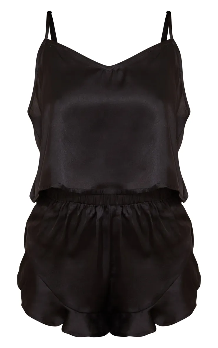 Petite Black Satin Frill Cami Short PJ Set sold by Pretty Little Thing product image thumbnail 5