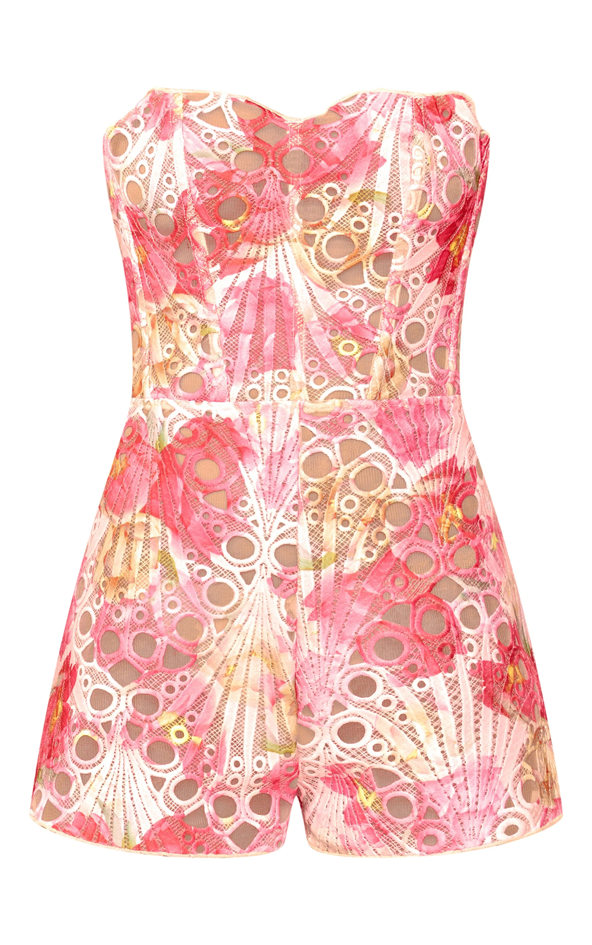Pink Textured Sheer Floral Corset Playsuit sold by Pretty Little Thing product image thumbnail 5