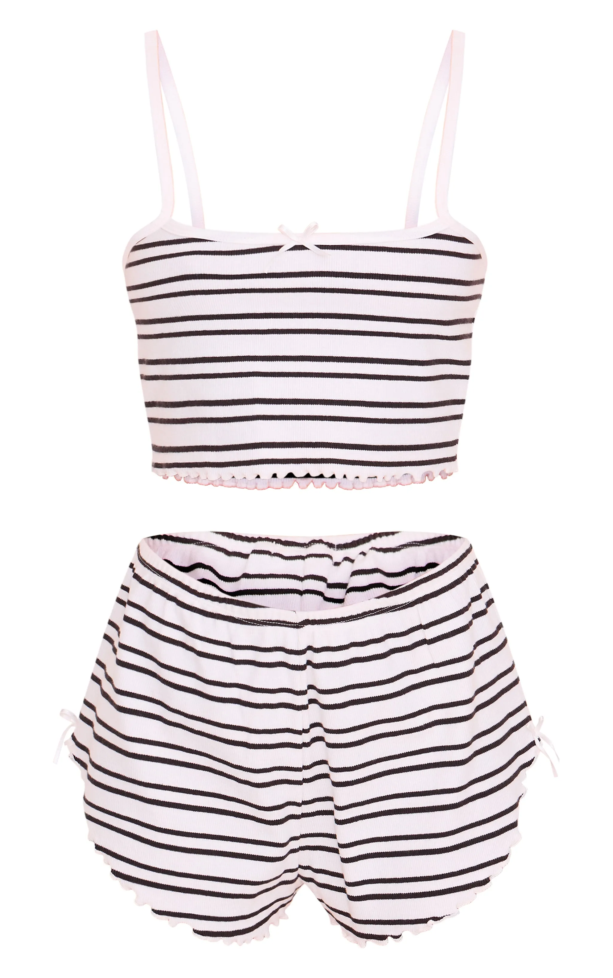 Black Ribbed Stripe Lettuce Hem Cami And Short Pj Set sold by Pretty Little Thing product image thumbnail 5