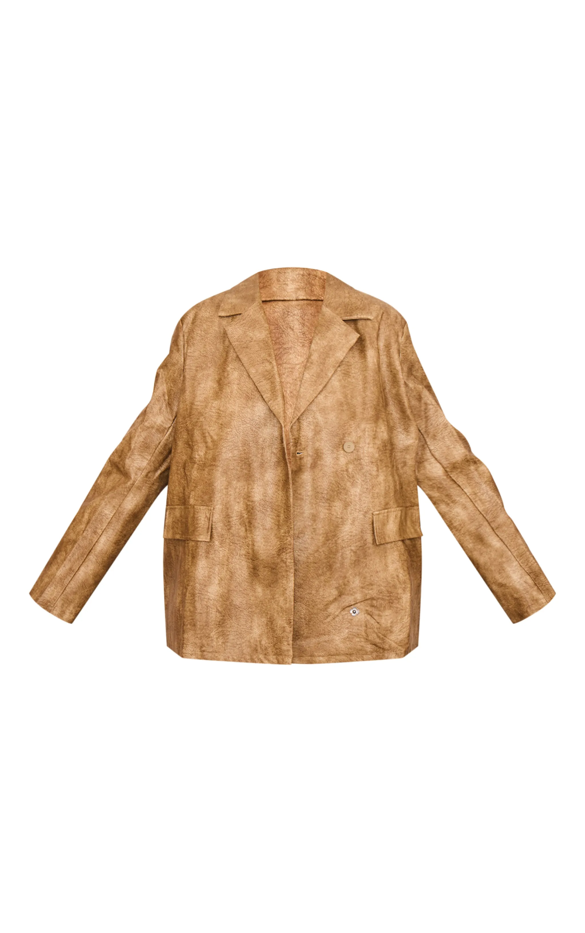 Plus Brown Distressed PU Oversized Shoulder Pad Blazer sold by Pretty Little Thing product image thumbnail 5